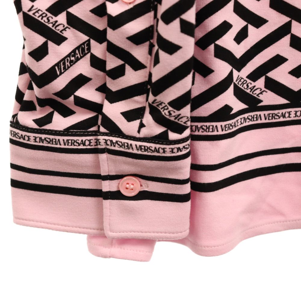 VERSACE (ヴェルサーチ) ロゴ総柄レーヨン長袖シャツ ピンク/ブラック
