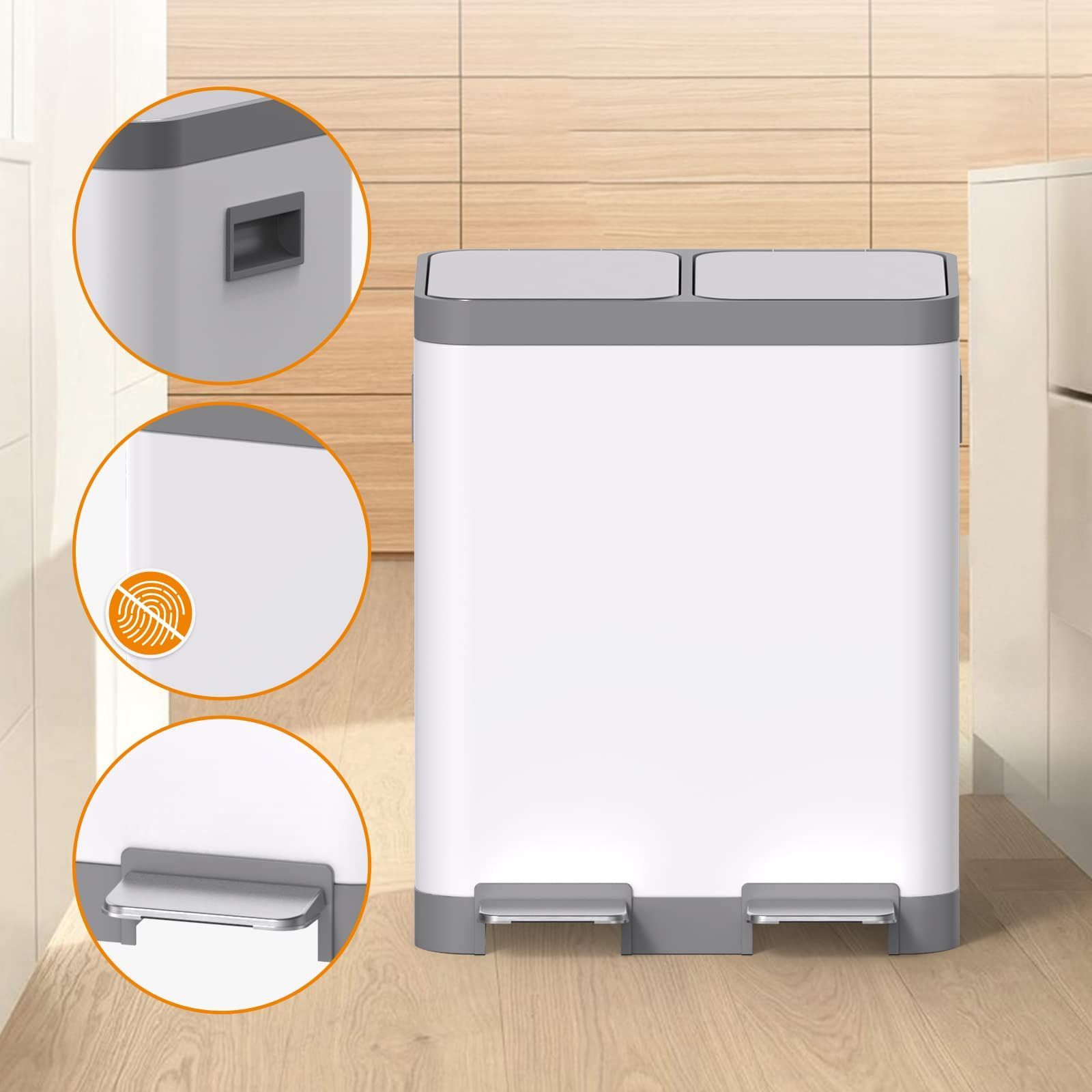 おしゃれ ごみ箱 ステンレス 2段 ゴミ箱 ペダル式 キッチン 消臭 ダストボックス 2 15 L 分別 大容量 長方形 生ごみ インナーバケット2つ 密閉 フタ付きゴミ箱 音無し 室内 オフィス ベランダ 白