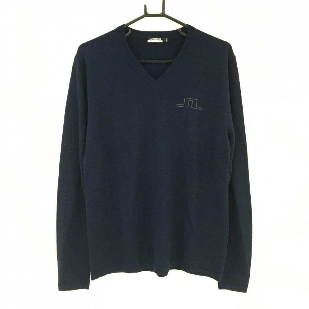 超美品】ジェイリンドバーグ セーター ネイビー ロゴプリント Vネック 