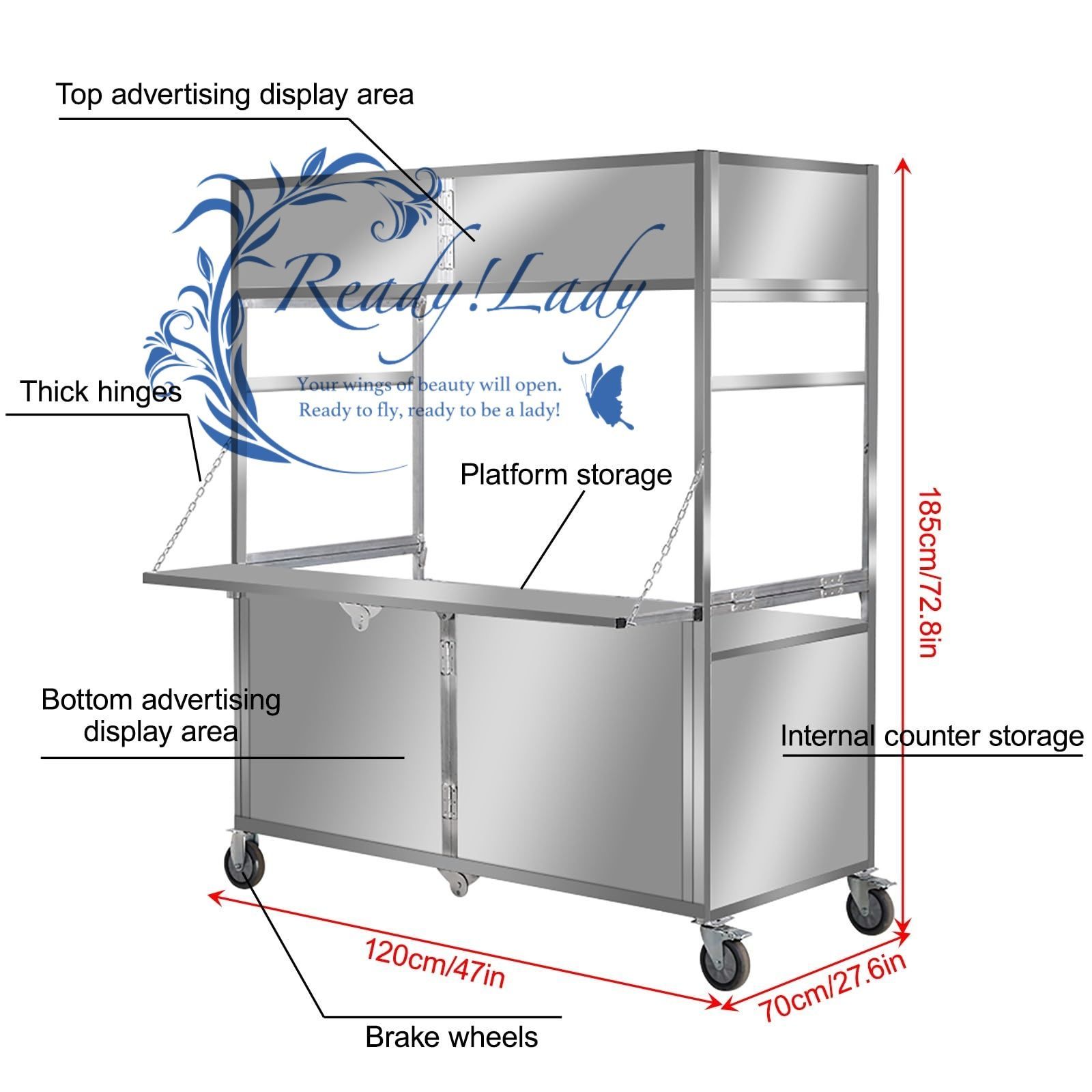 折りたたみ式 屋台 金属製 屋台セット 車輪付き 多機能 出店 イベントブース 収納便利 大容量収納 フェスティバル マーケットなどに最適