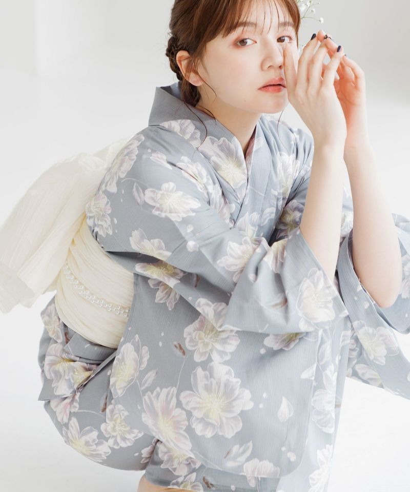 凛と山荷葉　2024 浴衣5点セット(ゆかた・帯・下駄・腰ひも・着物肌着 凛と山荷葉(サンカヨウ)】2024 浴衣5点セット(ゆかた・帯・下駄