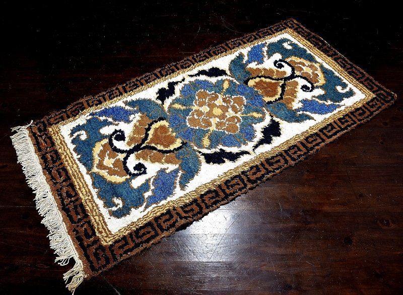 蔵c6734d】佐賀藩 鍋島緞通 蟹牡丹柄 段通敷物 奇跡の保存状態！