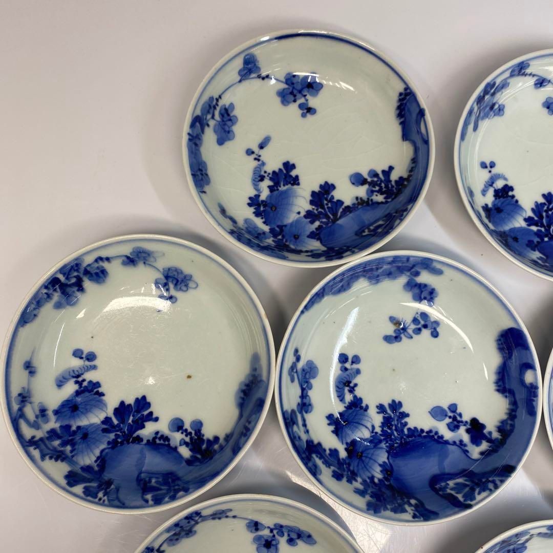 古伊万里 染付 草花図 膾皿 7客 トヒチ 東さ6-0618④ 古