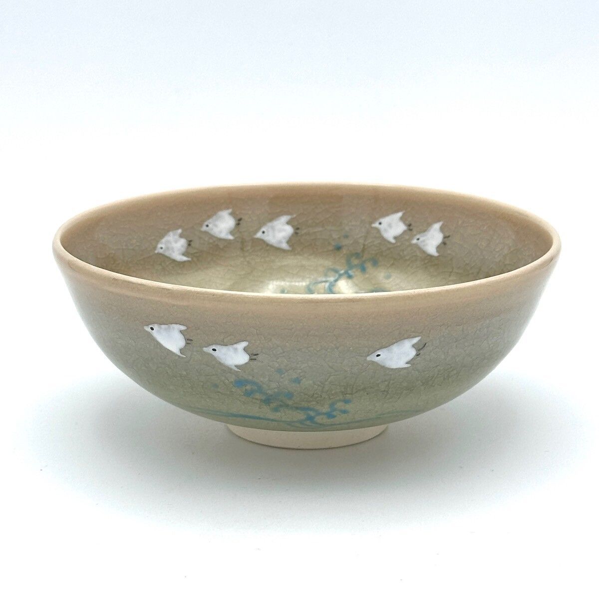 京焼(清水焼) 八木海峰作 手描き抹茶茶碗 波千鳥 八木海峰作 京焼