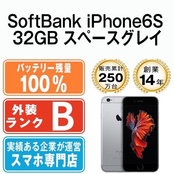 バッテリー100% 【中古】 iPhone6S 32GB スペースグレイ 本体 ソフトバンク スマホ iPhone 6S アイフォン アップル apple 【送料無料】 ip6smtm329sda