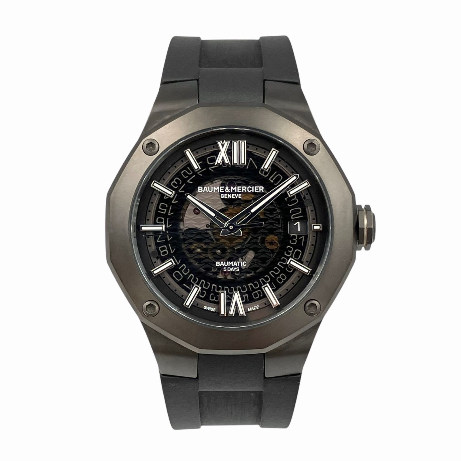 BAUME＆MERCIER ボーム＆メルシエ M0A10617 リビエラ ボーマティック 自動巻き 稼働品 ブラック×シルバー W0406V6FP2