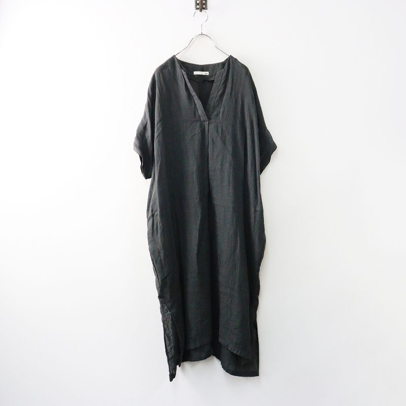 エヴァムエヴァ evam eva linen one-piece リネンワンピース チャコール┃日本製 麻素材 ドレス チュニック 2400014634204