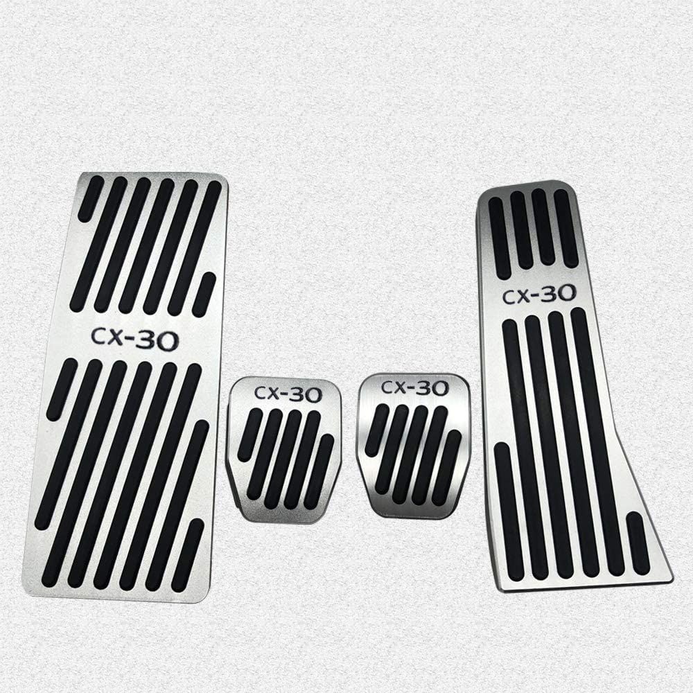 【在庫セール】MT専用】マツダ 初代CX-30 DM系 (2019年10月～) アルミ 【BYOUS ペダルカバー ブレーキ クラッチ フットレスト アクセルペダル 4点セット 穴あけは不要です CX30ロゴ付 防キズ 防汚れ