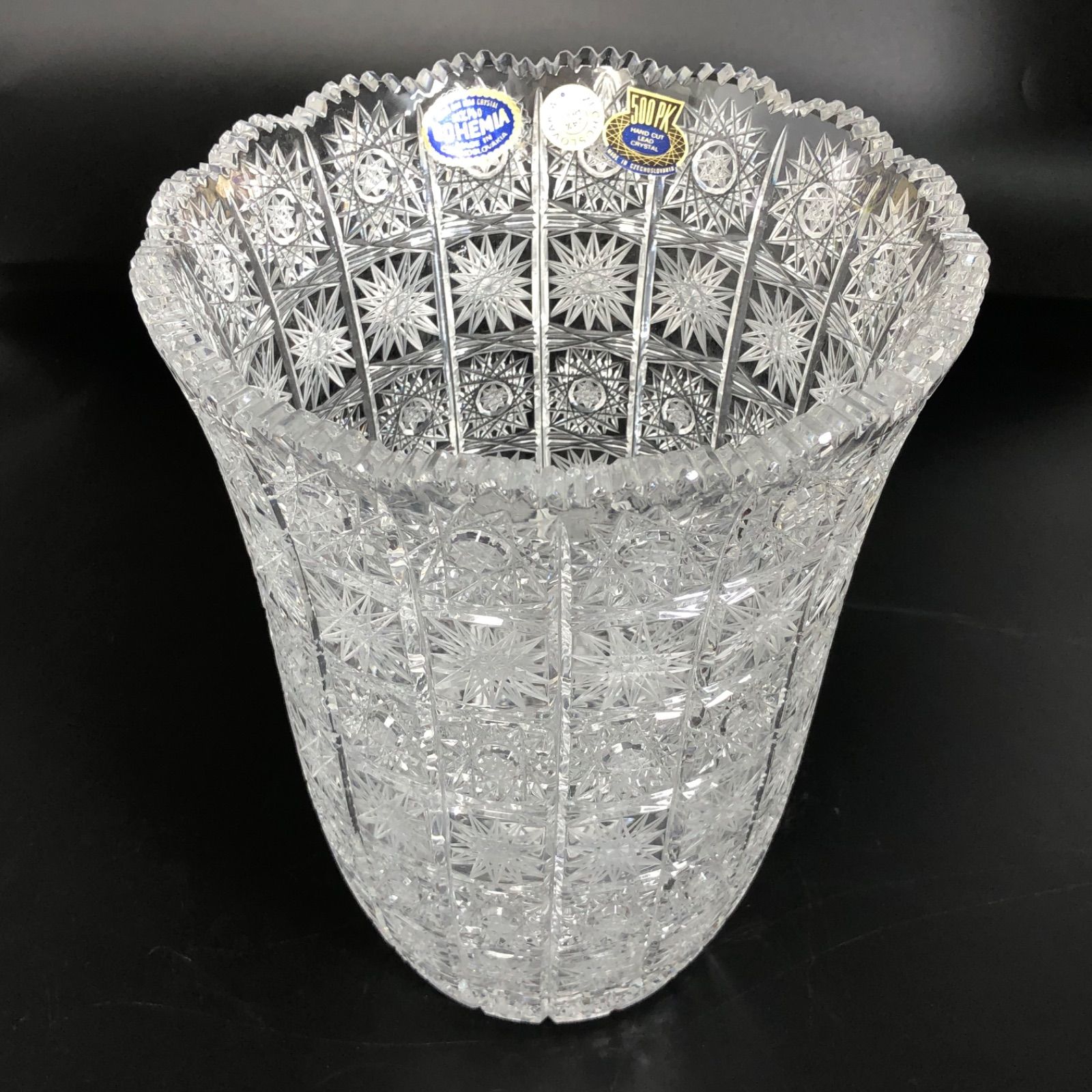 ボヘミアグラス　フラワーベース　チェコスロバキア製 チェコスロバキア製 ボヘミアガラス フラワーベース 箱付き