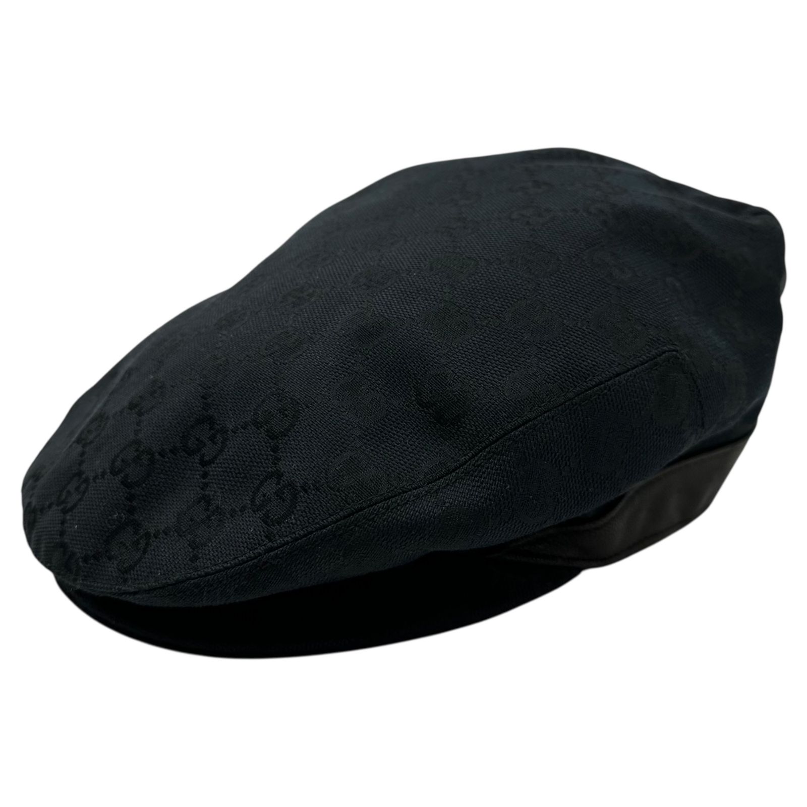 GUCCI グッチ GG Hunting Cap GG キャンバス レザー ハンチング M ブラック