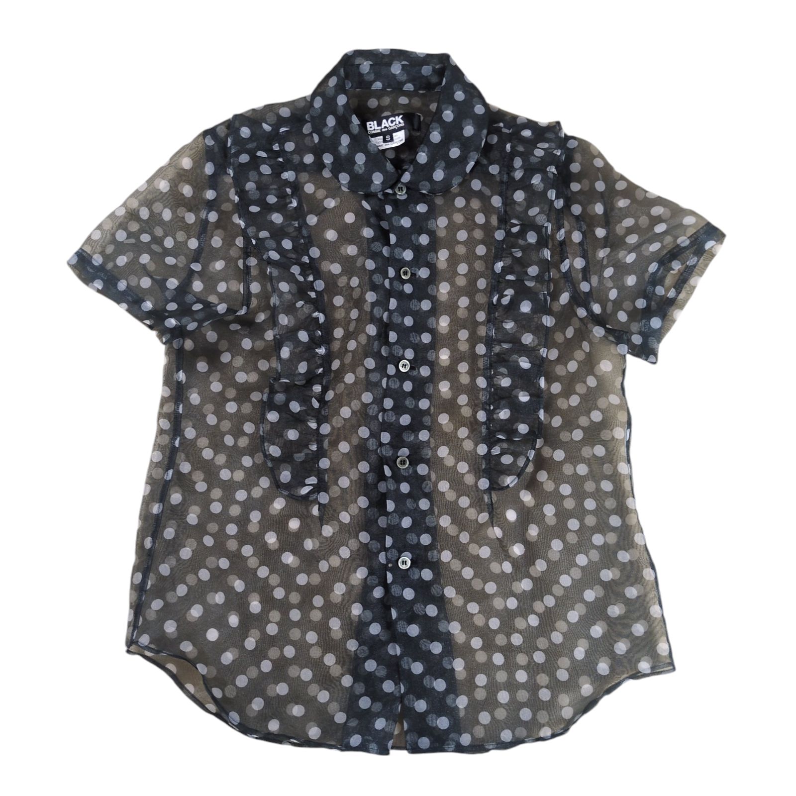【希少】ブラックコムデギャルソン ポルカドット フリル シースルー 丸襟シャツ BLACK COMME des GARCONS ポルカドット フリル シースルー 丸襟