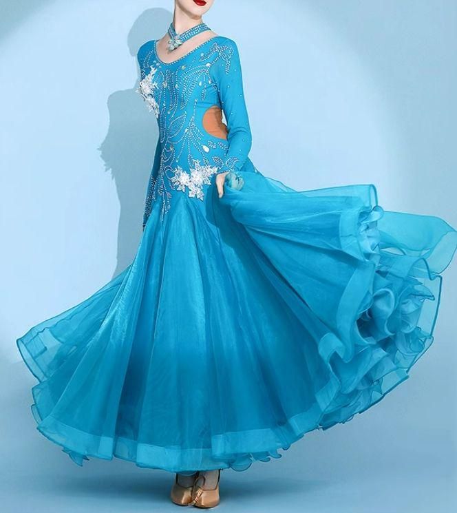 ヨーロッパ製モダンスタンダードドレス 社交ダンス 社交ダンスドレス スタンダードドレス モダンダンス ブルーオーダー