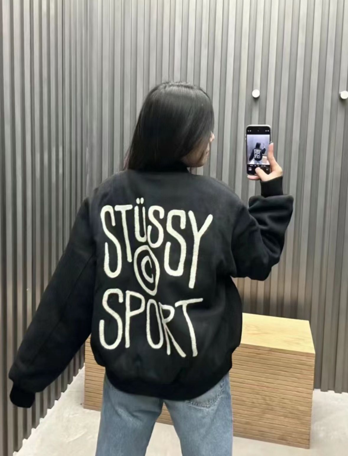 ST?SSY風 フロッキーロゴ ベースボールジャケット |
