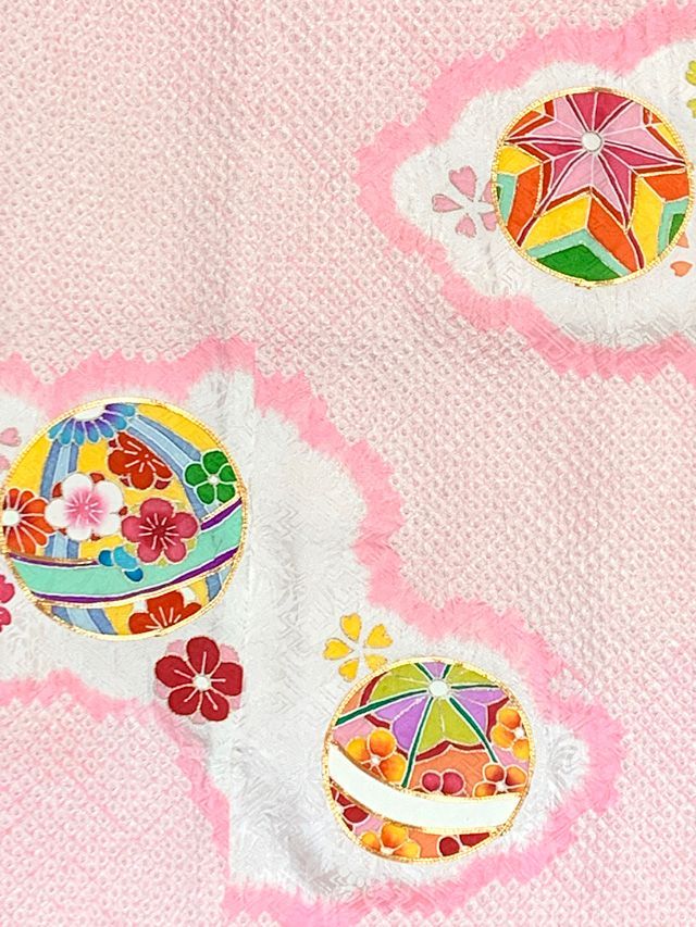 七五三 7歳 女の子 日本製 正絹 絞り染 金駒刺繍 絵羽付け 四つ身の着物 ピンク 束ね熨斗 IYS1016 SKLAD-KIRPICHA_RU