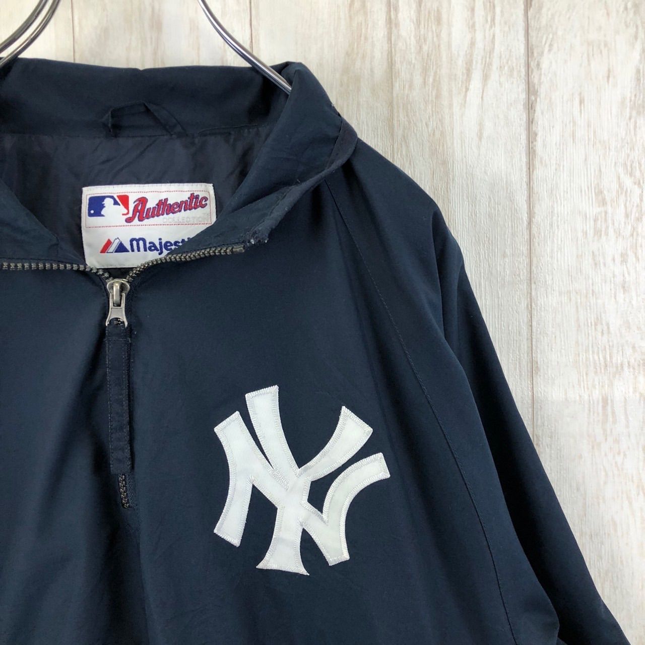 不明年代マジェスティック majestic MLB NY YANKEES ニューヨークヤンキース 刺? ハーフジップ フリースプルオーバー メンズXXL ヴィンテージ /eaa349271