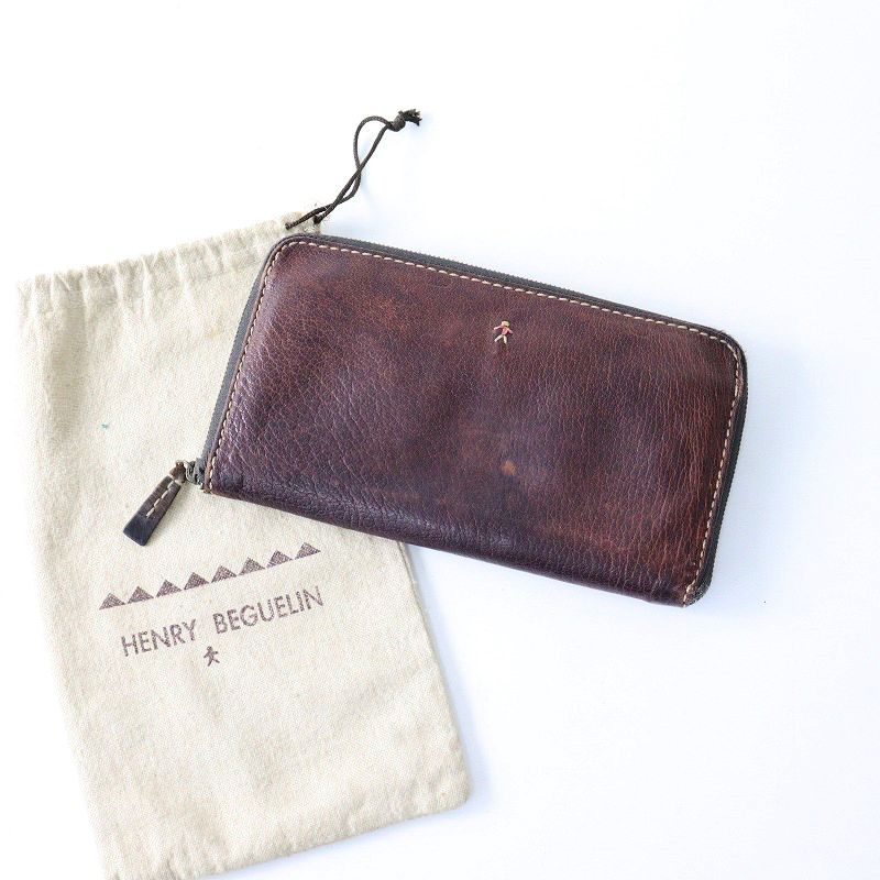 HENRY BEGUELIN エンリーベグリン 長財布 ネイビー エンリーベグリン HENRY BEGUELIN 刺繍 レザー 長財布 ネイビー