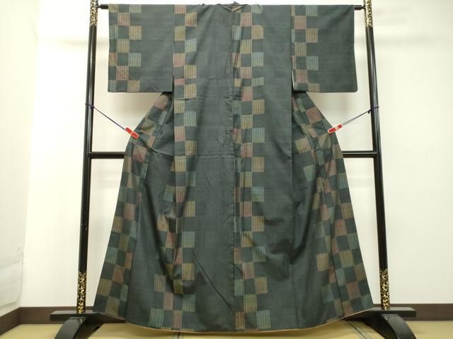 平和屋着物●銀座世きね　上質な紬　変わり市松文様　正絹　逸品　DAAT1498tw 平和屋着物○銀座世きね 上質な紬 変わり市松文様 正絹 逸品