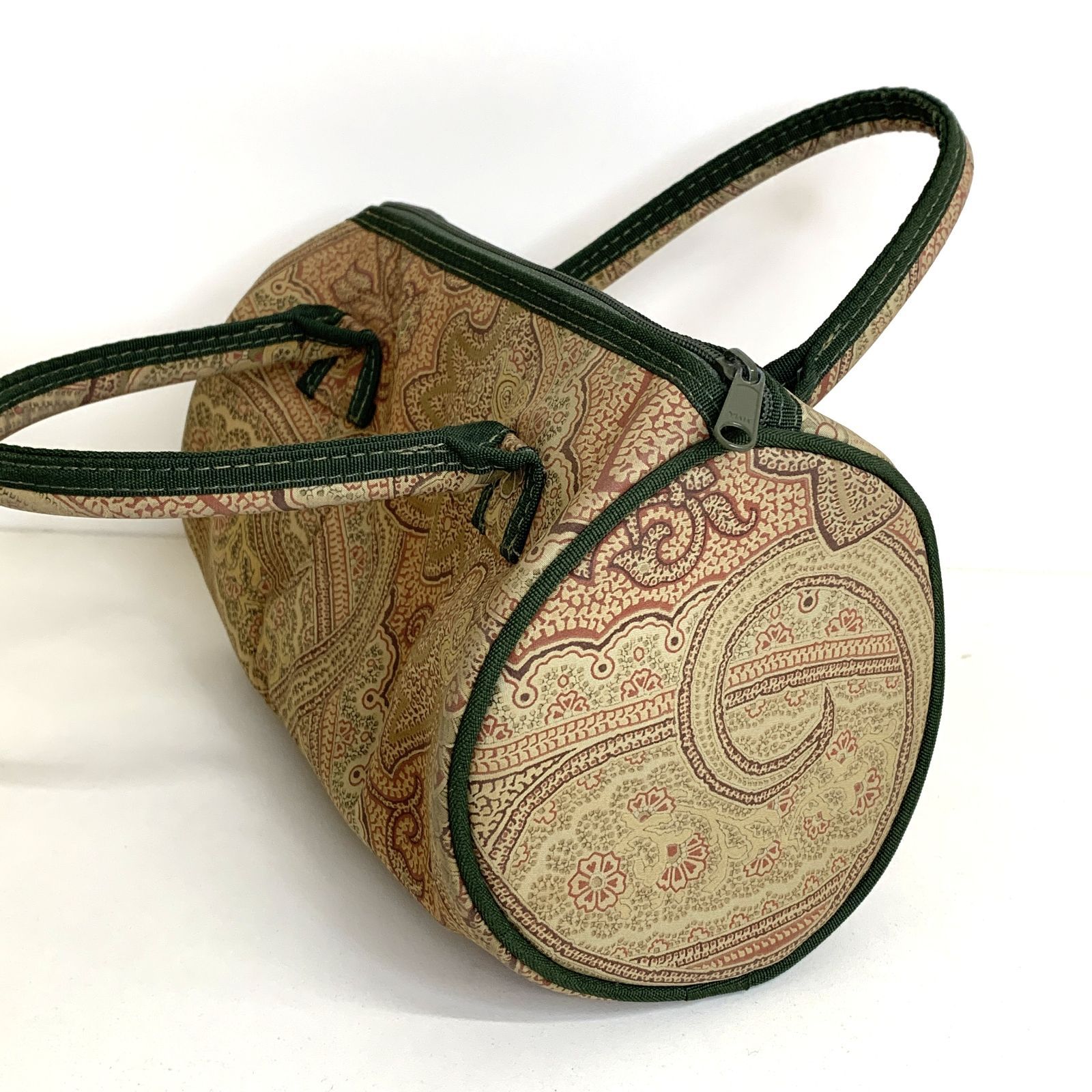 美品【ETRO】ペイズリー柄　ドラムバッグ　ミニボストン 中古品】ETRO ミニボストンバッグ ペイズリー柄 ドラム型 エトロ