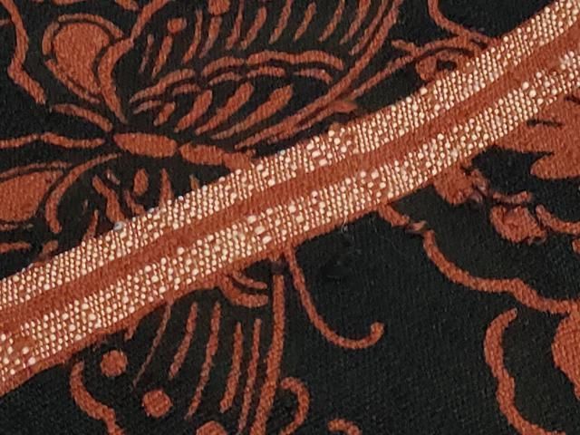 平和屋本店□極上 浦野理一 経節紬 型染 九寸名古屋帯 舞蝶文 黒地 た