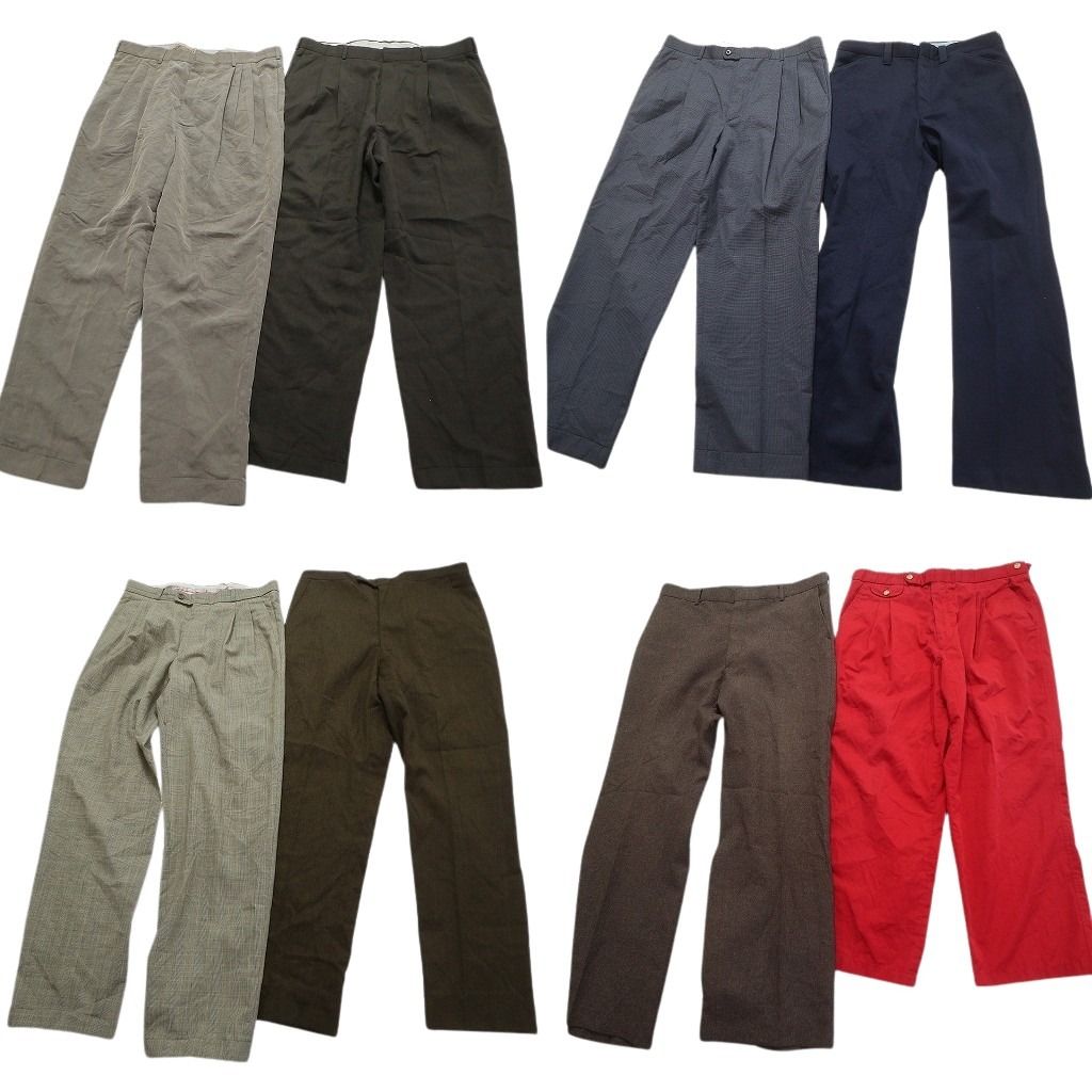 古着卸 スラックス パンツ 8枚セット メンズ W34 |W35 |W36 ベージュ 赤 ２タック ブラウン ネイビー 古着 MZ7501