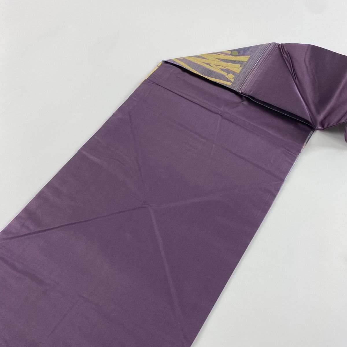 名古屋帯 美品 優品 幾何学模様 金糸 箔 紫 正絹 【中古
