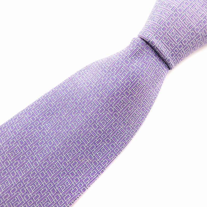 エルメス HERMES 美品 ネクタイ レギュラータイ シルク 総柄 紫