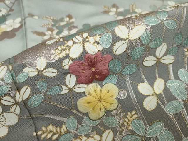 平和屋着物●英王室献上友禅作家　木下勝功　訪問着　刺繍　草花文　暈し染め　金銀彩　正絹　逸品　DAAY5194ud 平和屋着物○英王室献上友禅作家 木下勝功 訪問着 刺繍 草花文 暈し