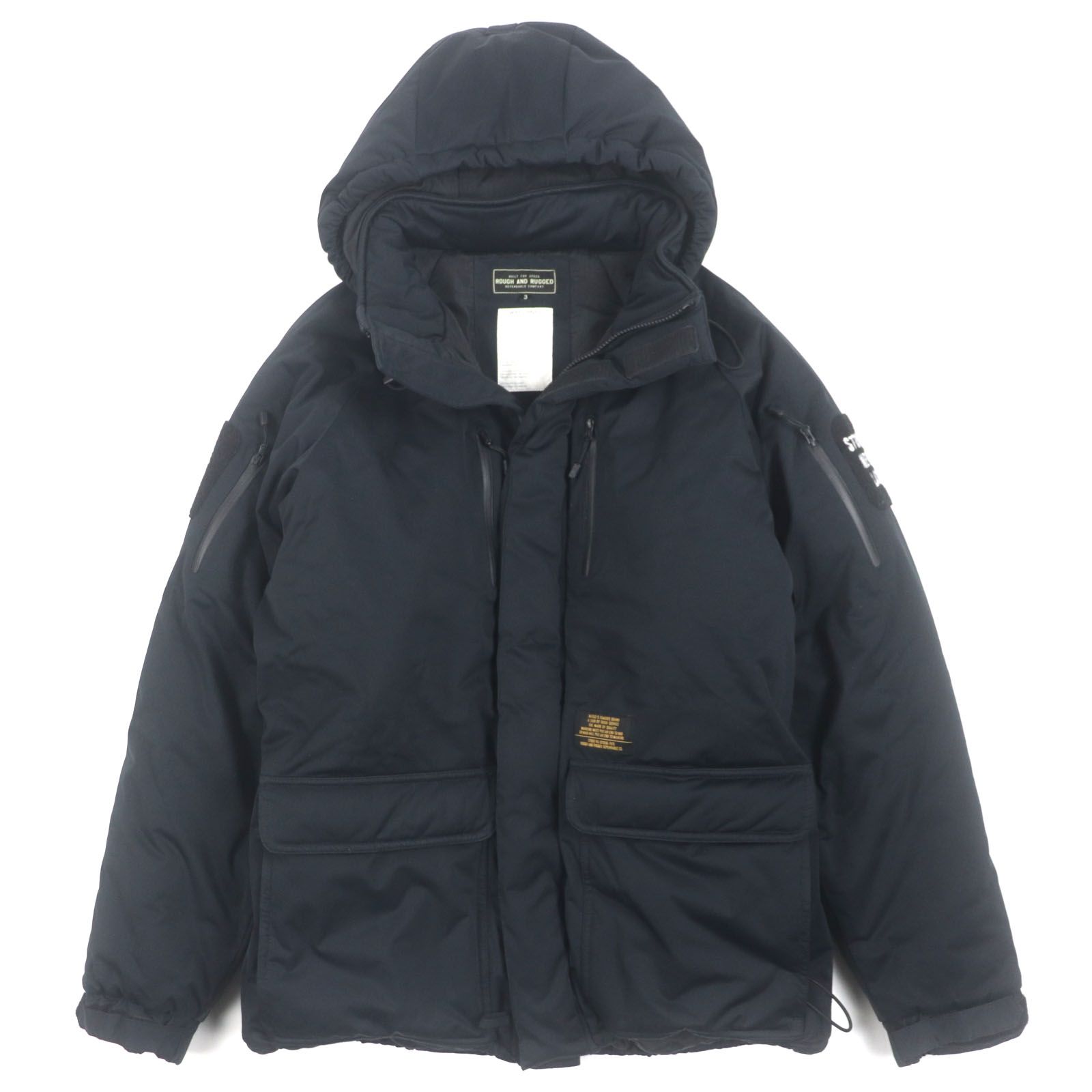 ROUGH AND RUGGED ラフアンドラゲッド Thinsulate ワッペン付き フーデッド 中綿入り ジップアップ ジャケット ブラック 3 正規品 メンズ