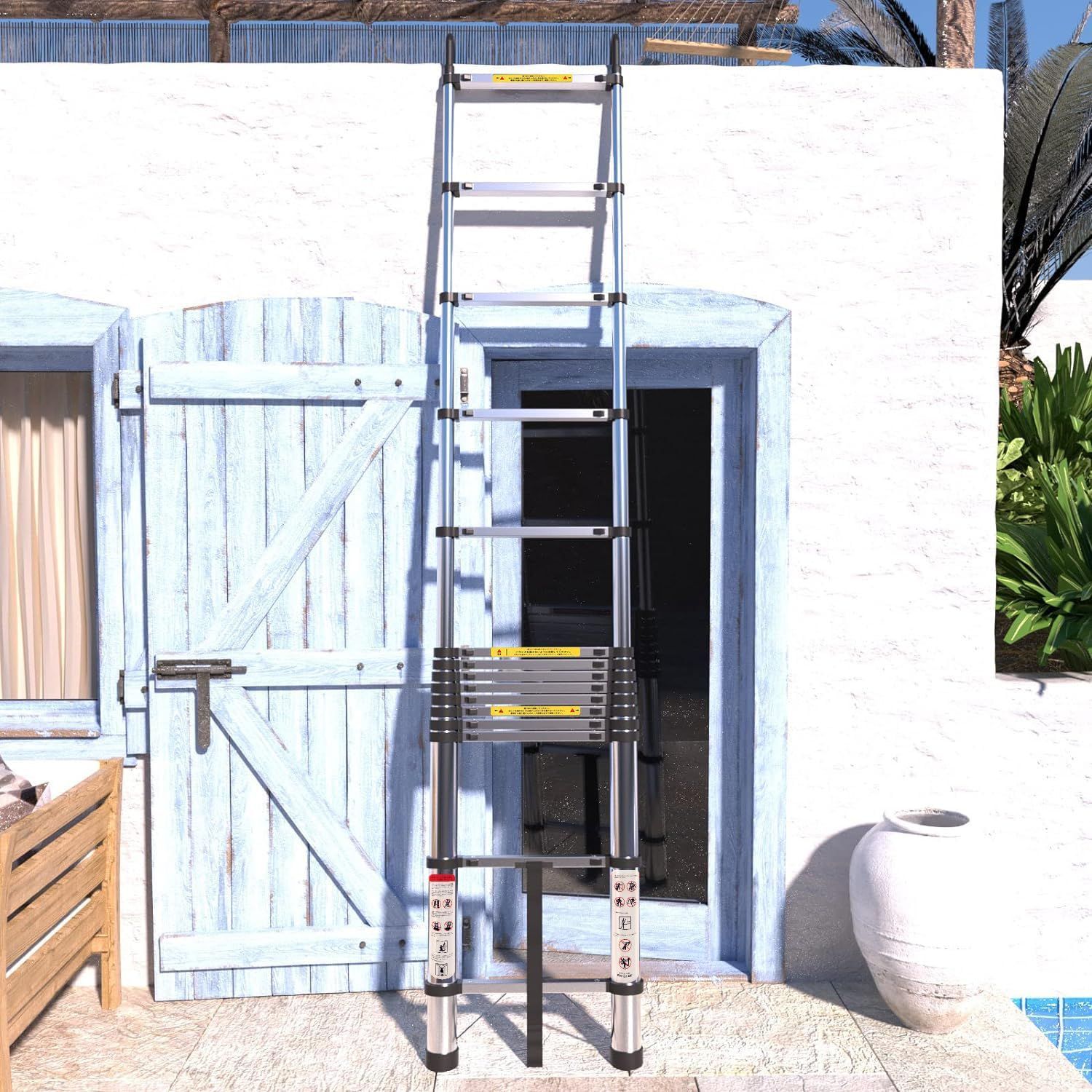 伸縮はしご4.4M 伸縮梯子 ステンレスはしご アルミ製のはしごではない 自動ロック スライド式 持ち運びやすい 折り畳み 伸縮自在 梯子 室内室外両用 スライド式 フック付き HRDEVELOPMENT_JP