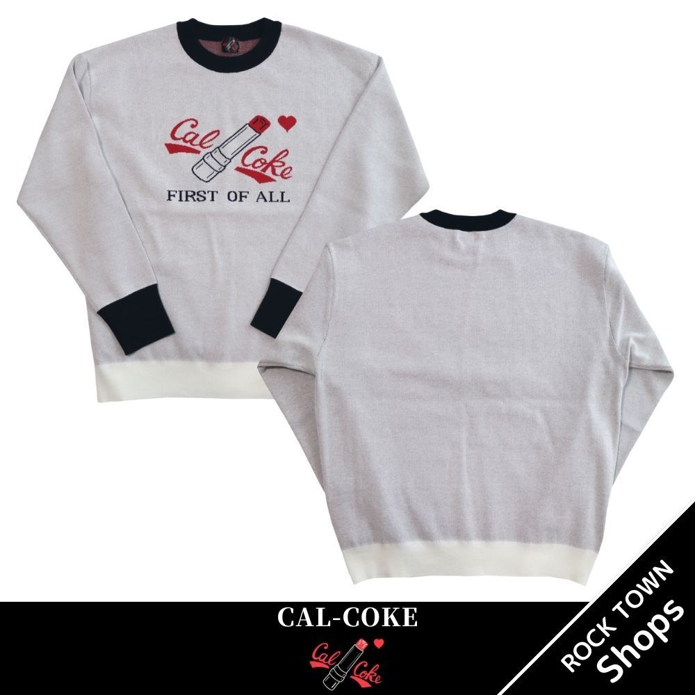 リップジャガード織セーター ホワイト CAL-COKE メンズ ロカビリー 