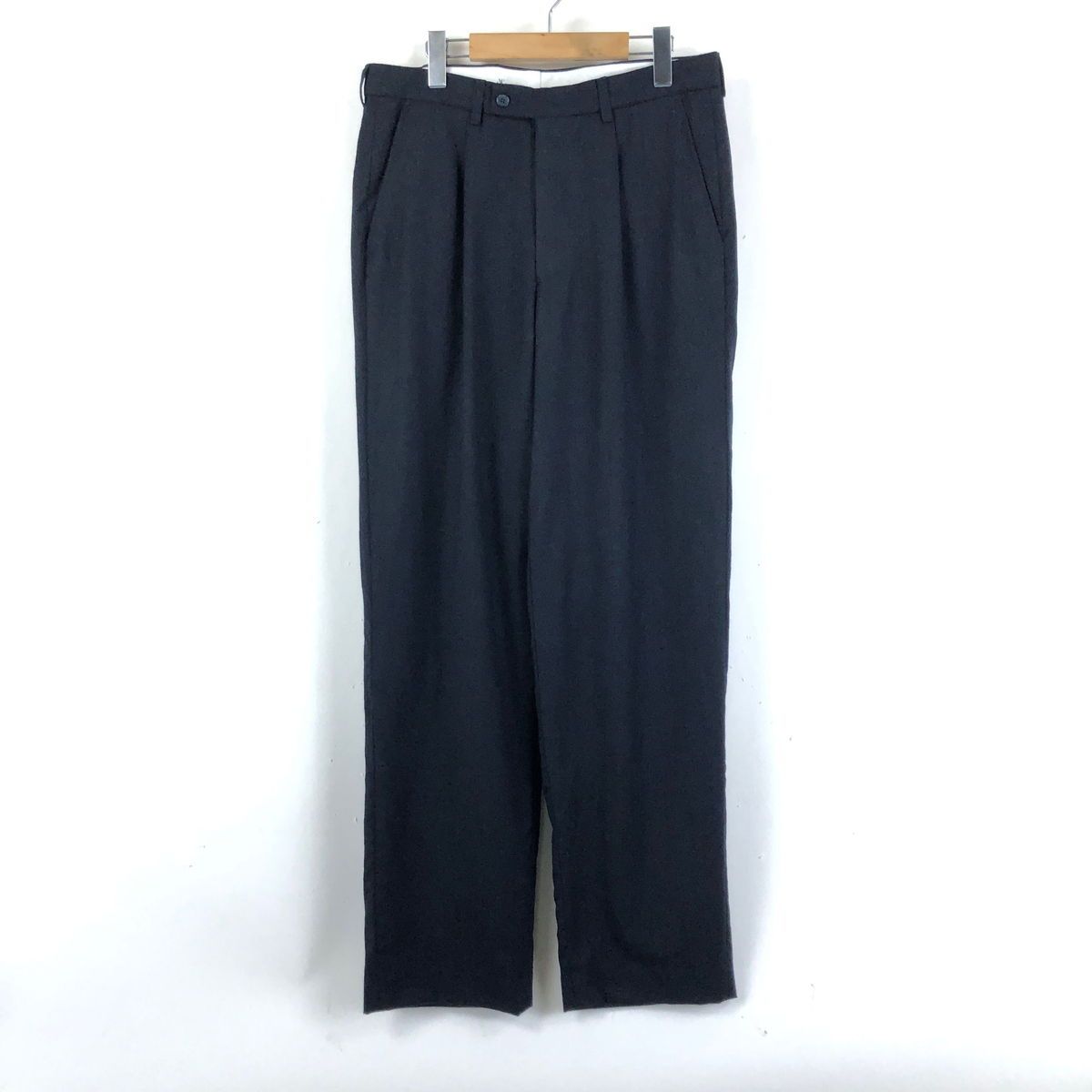 【古着】 PER L'UOMO スラックスパンツ タック入り ウールパンツ ストレート ブラック系 メンズW32 【中古】 n047014