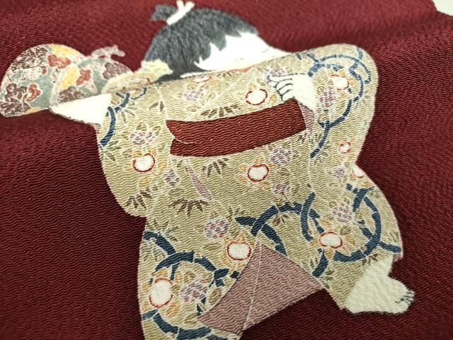 平和屋着物○九寸開き名古屋帯 友禅 作家物 童子遊び 鬼しぼ縮緬