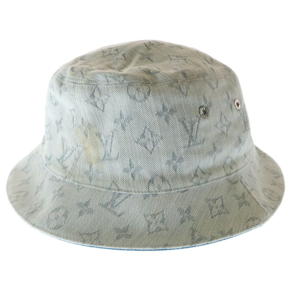 LOUIS VUITTON ルイヴィトン モノグラム総柄 リバーシブル デニムバケットハット 帽子 インディゴ ブルー M76213