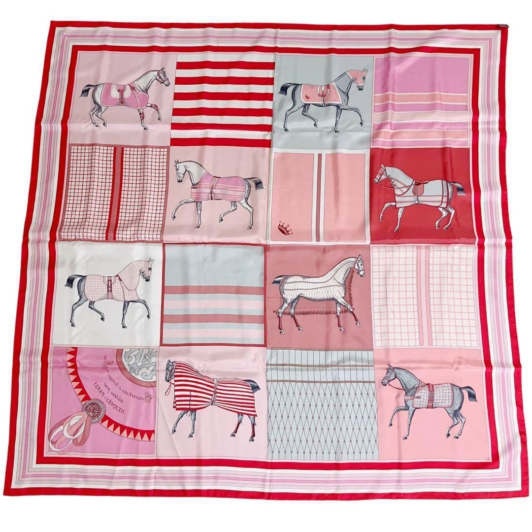 エルメス カレ140 馬着 大判 シルクスカーフ ピンク