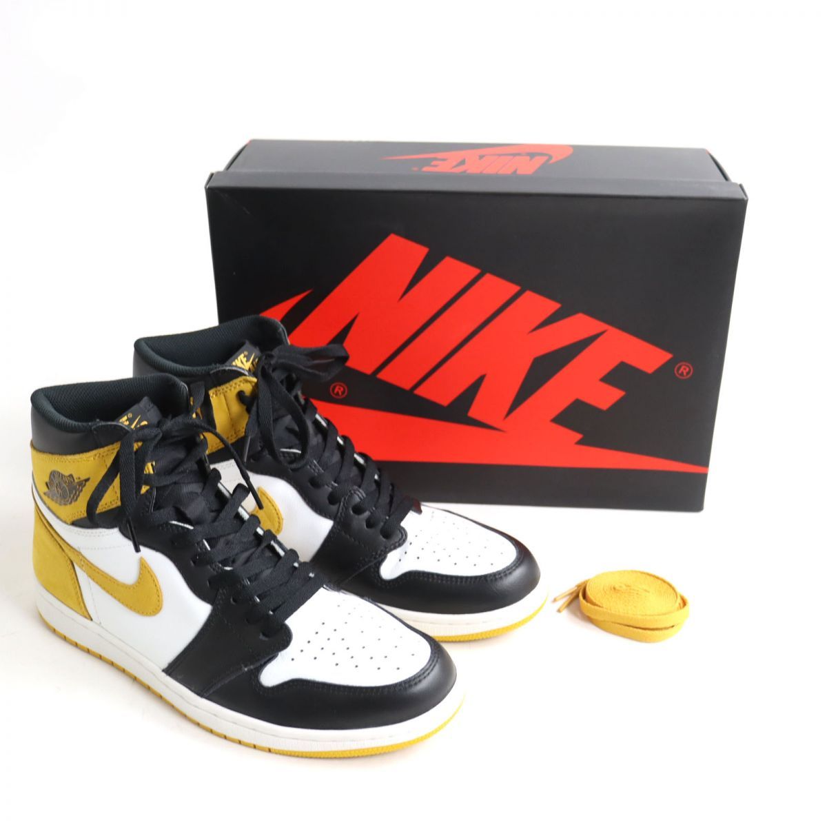 極美◆ナイキ AIR JORDAN 1 エアジョーダン1 レトロ ハイ OG 555088-109 ハイカット レザースニーカー ホワイト×イエロー  28.5cm 箱・紐付