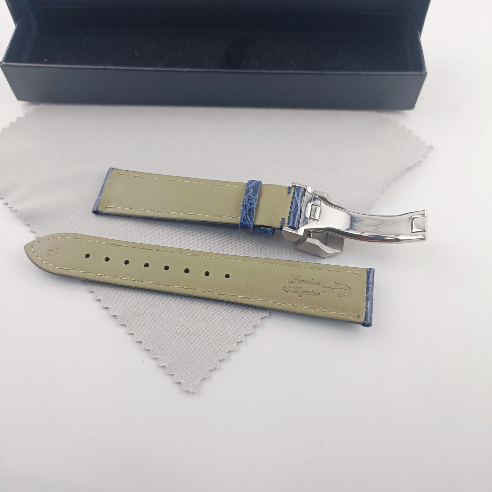 20mm 腕時計 アリゲーターレザー ワニ革ベルト ブルー 青 D