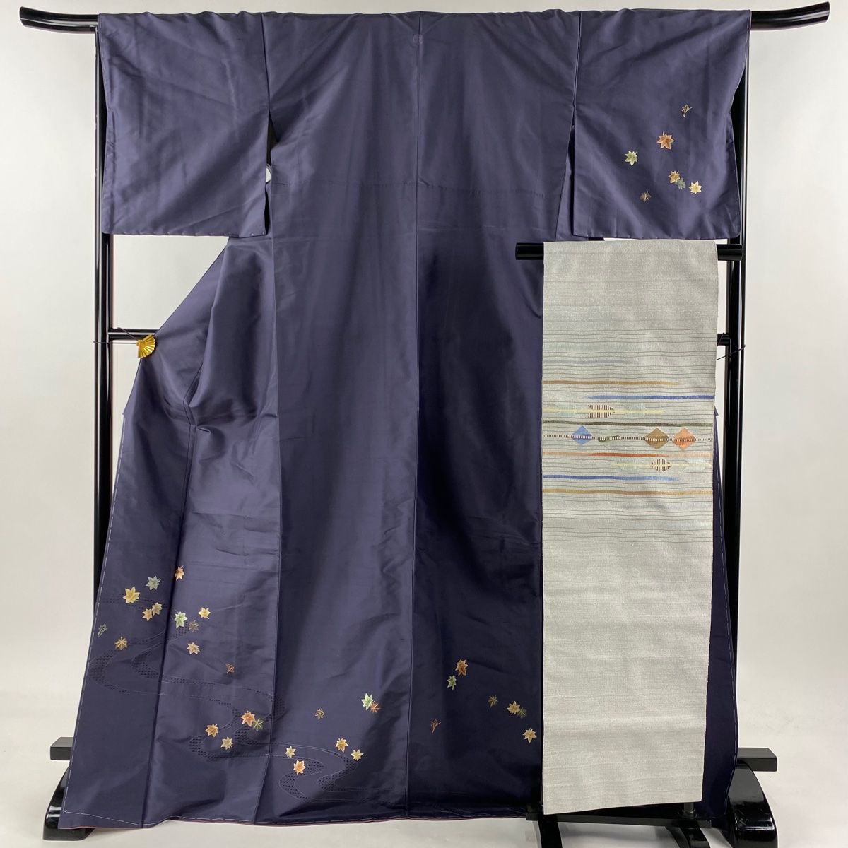 付下げ 身丈173cm 裄丈67cm M 袷 名古屋帯セット 紬地 やまと 楓 流水  