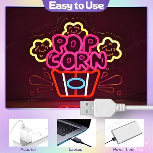 POPCORN ネオンライト 店舗用 LED ネオンサイン 多段階調光 ポップネオンショップサイン サイン 室内装飾 ネオンチューブ 映画館 バー 居酒屋 コーヒーショップ レストラン カスタムクラブ USB B108 NEXPOTALLINN_EU