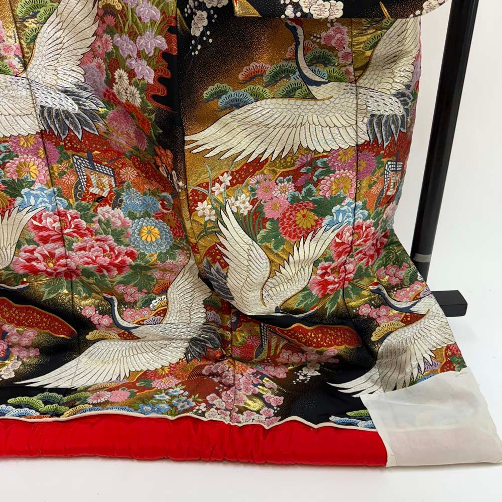 色打掛 正絹 鶴 刺繍 金黒 打掛 花嫁衣裳 婚礼 リサイクル 中古  