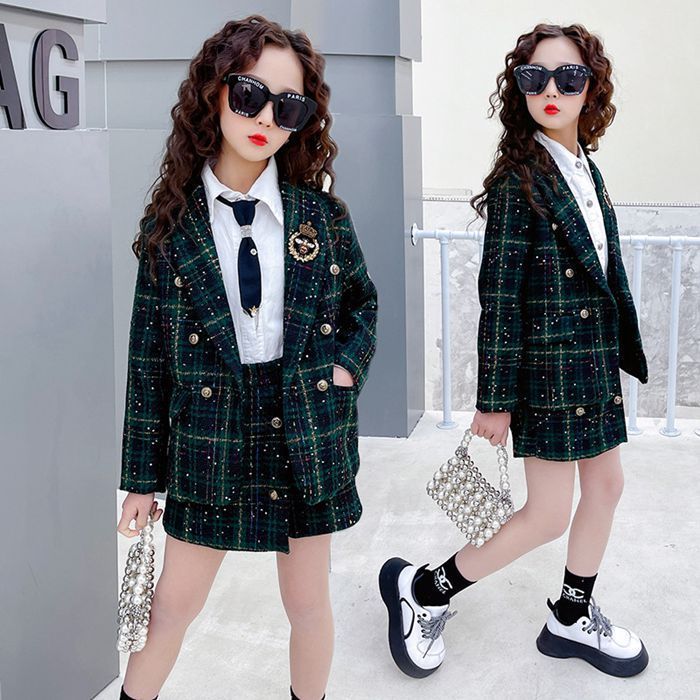 女の子 子供スーツ 2点セット ジャケット ショートパンツ 2点セット キッズ 子ども服 ツイード フォーマル スーツ チェック柄 可愛い お洒落 入園式 卒園式 幼稚園 発表会 卒業式 誕生日 7Dei77