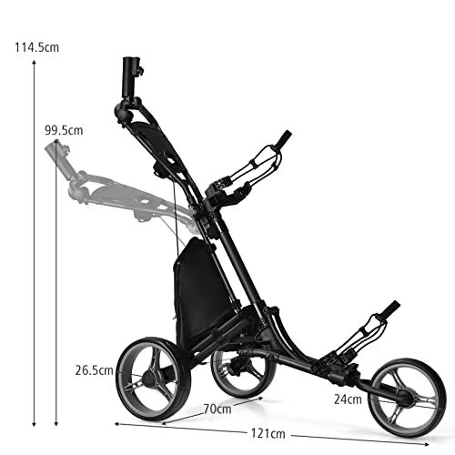 GYMAX ゴルフカート 手引き ゴルフ用カート ゴルフキャリー 3輪 折りたたみ 収納 コンパクト 傘差しホルダー付き フットブレーキ付き 手引きカート  ゴルフ バッグ キャリーカート プッシュカート - メルカリ