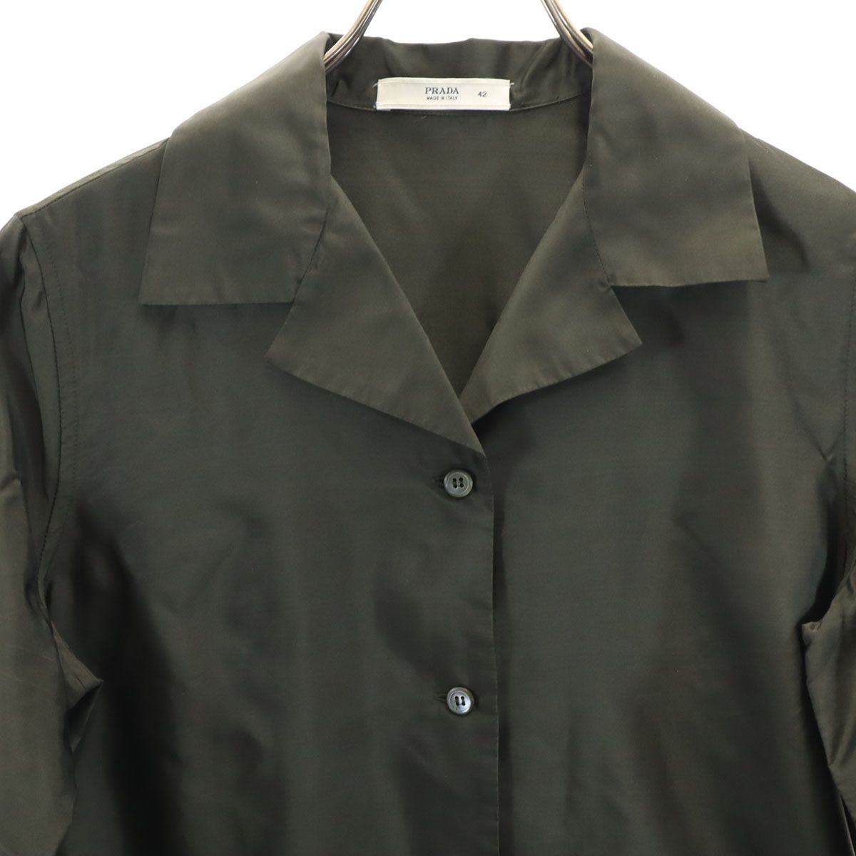 PRADA プラダ イタリア製 長袖 オープンカラー シャツ 42 グリーン