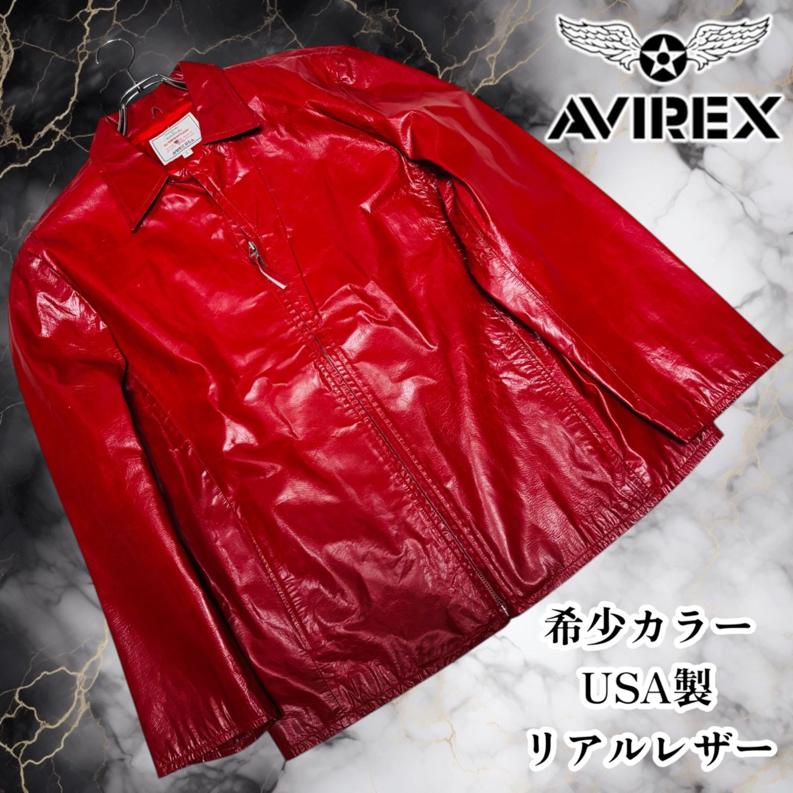 希少カラー AVIREX アビレックス USA製 リアルレザー 赤 スイングトップ ライダース ブルゾン ジャケット レザージャケット サイズ L