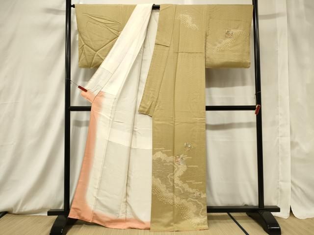 平和屋着物▽訪問着 単衣 杢目絞り 草花丸文 たたき染め 正絹