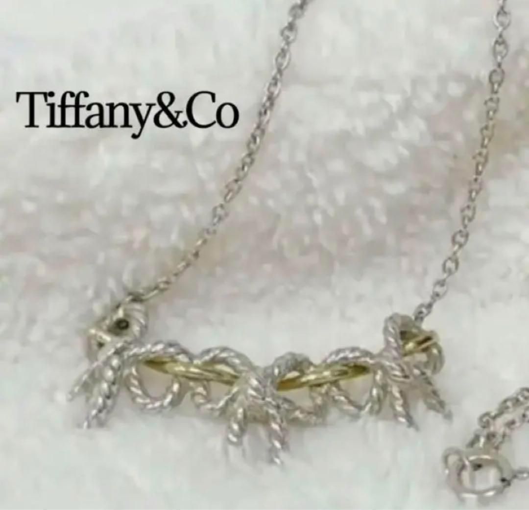 美品】Tiffany ティファニー ネックレス 3連 リボン ネックレス-