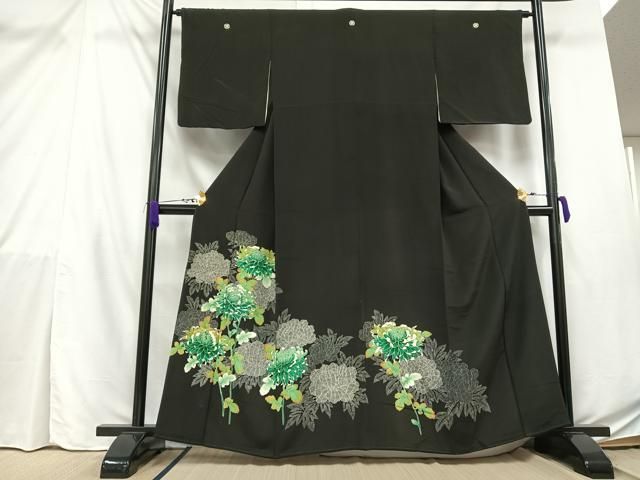 正絹振袖❤️人気No.1黒地ラメキッラキラ薔薇刺繍刺繍完全フルセット‼️家からなし 美品‼️正絹袋帯‼️豪華枝垂れ桜模様刺繍ラメ糸キラキラ煌びやか