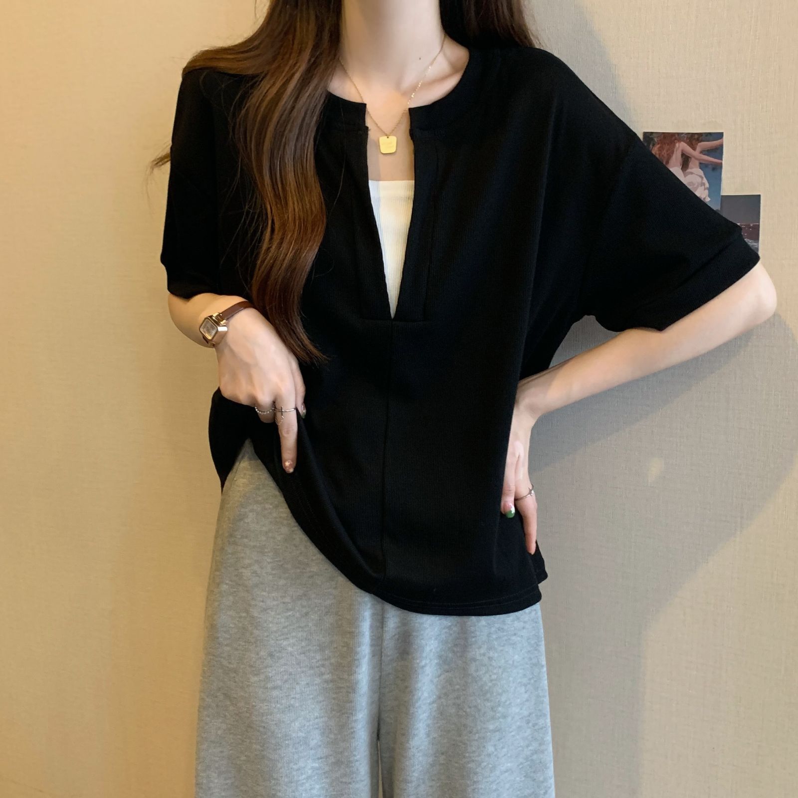 Tシャツ ブラウス 半袖 レディース 無地 女性用 エレガント 夏服