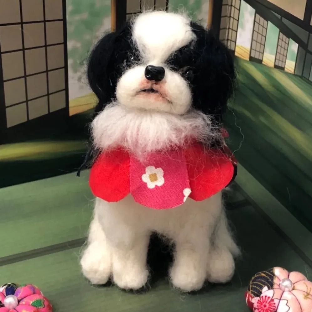 羊毛フェルト あぶちゃんをつけた狆 - メルカリ