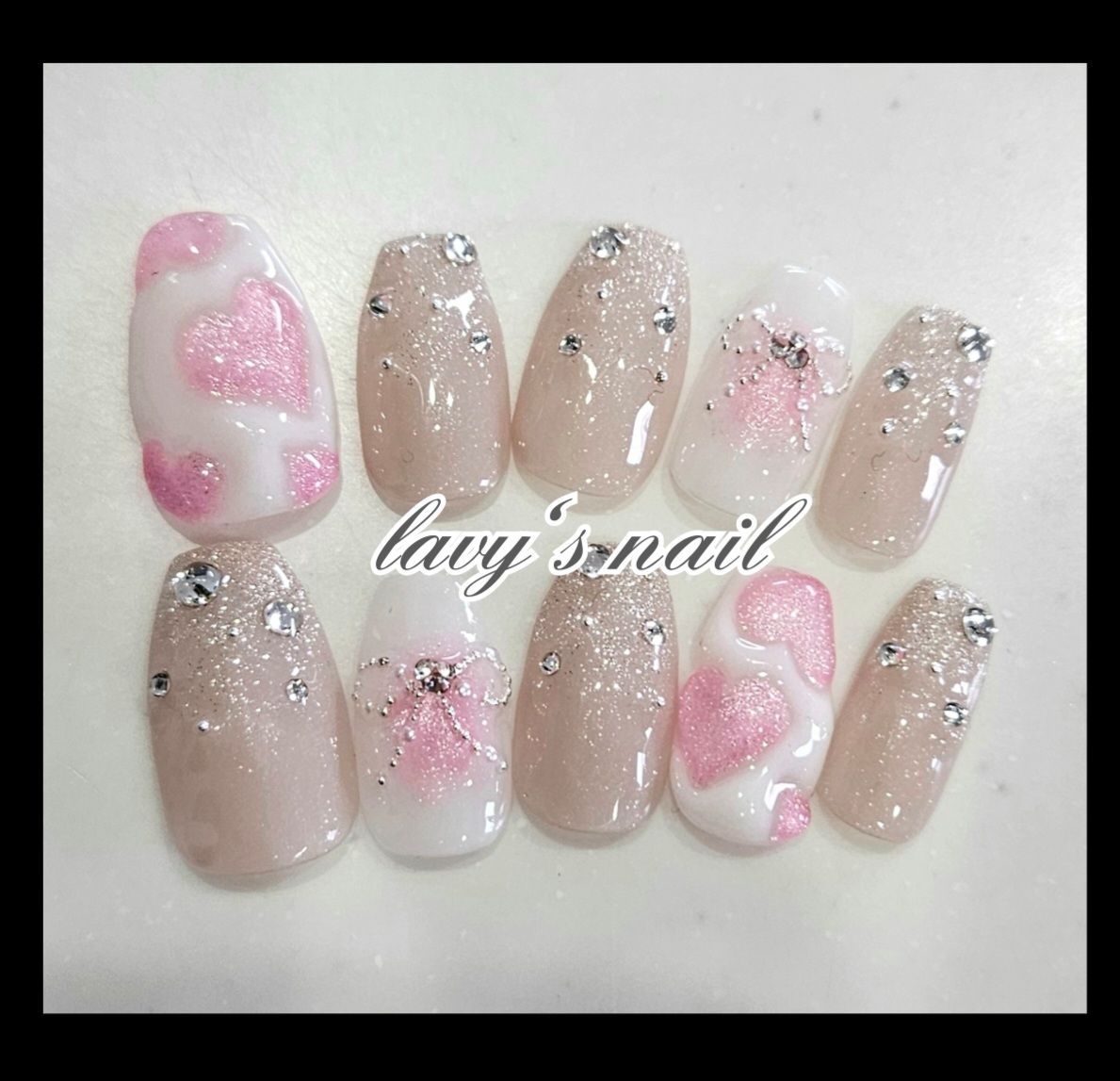 ワンホンネイル ガラスフレンチ キルティング イニシャル ネイルチップ