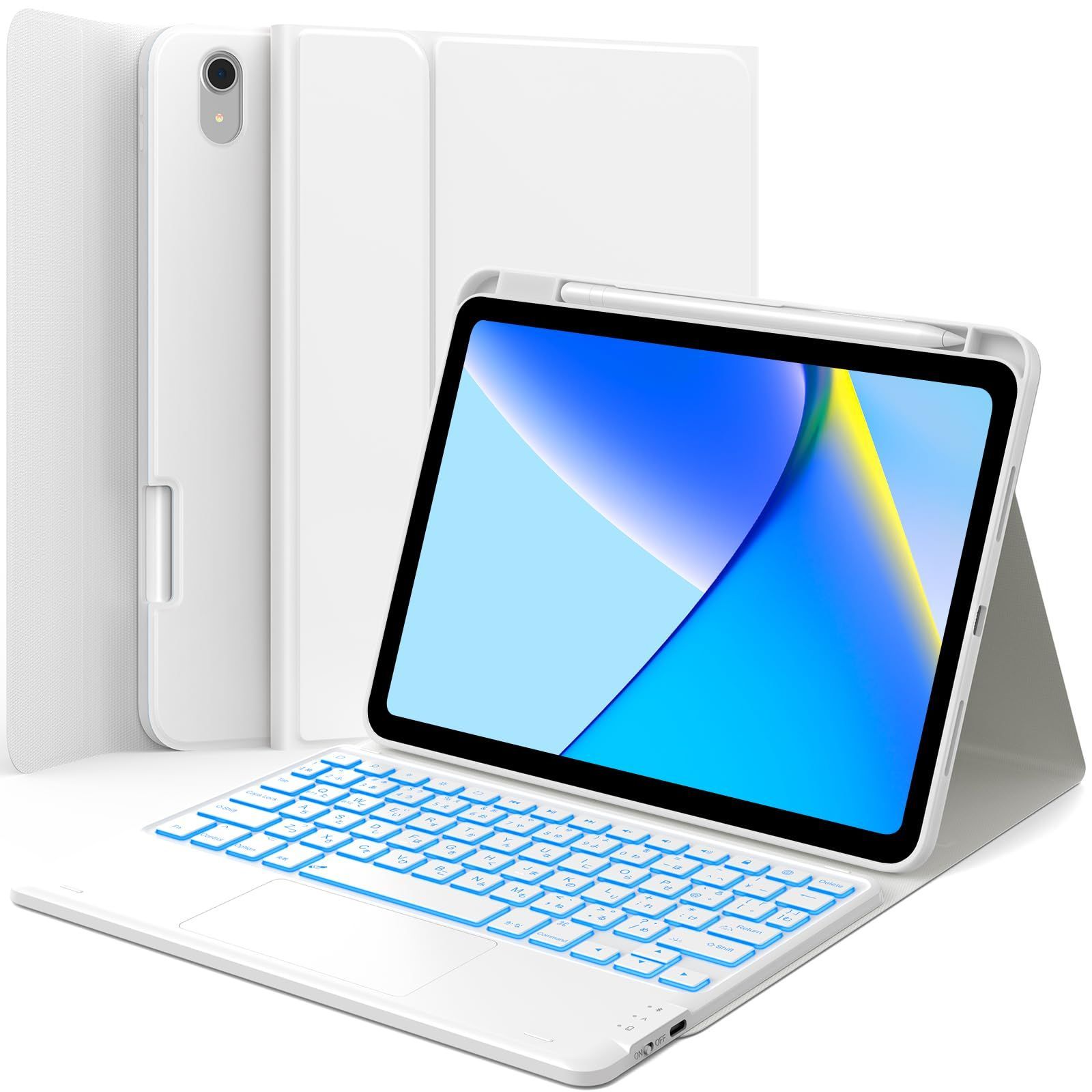 Size:iPad 2022 第10世代 10.9インチ用_Color:ホワイト Greenlaw iPad 第10世代 キーボード ケース iPad 10th 10.9インチ タッチパッド付き JIS基準日本語配列 2台デバイスマルチペアリング セミシリコン